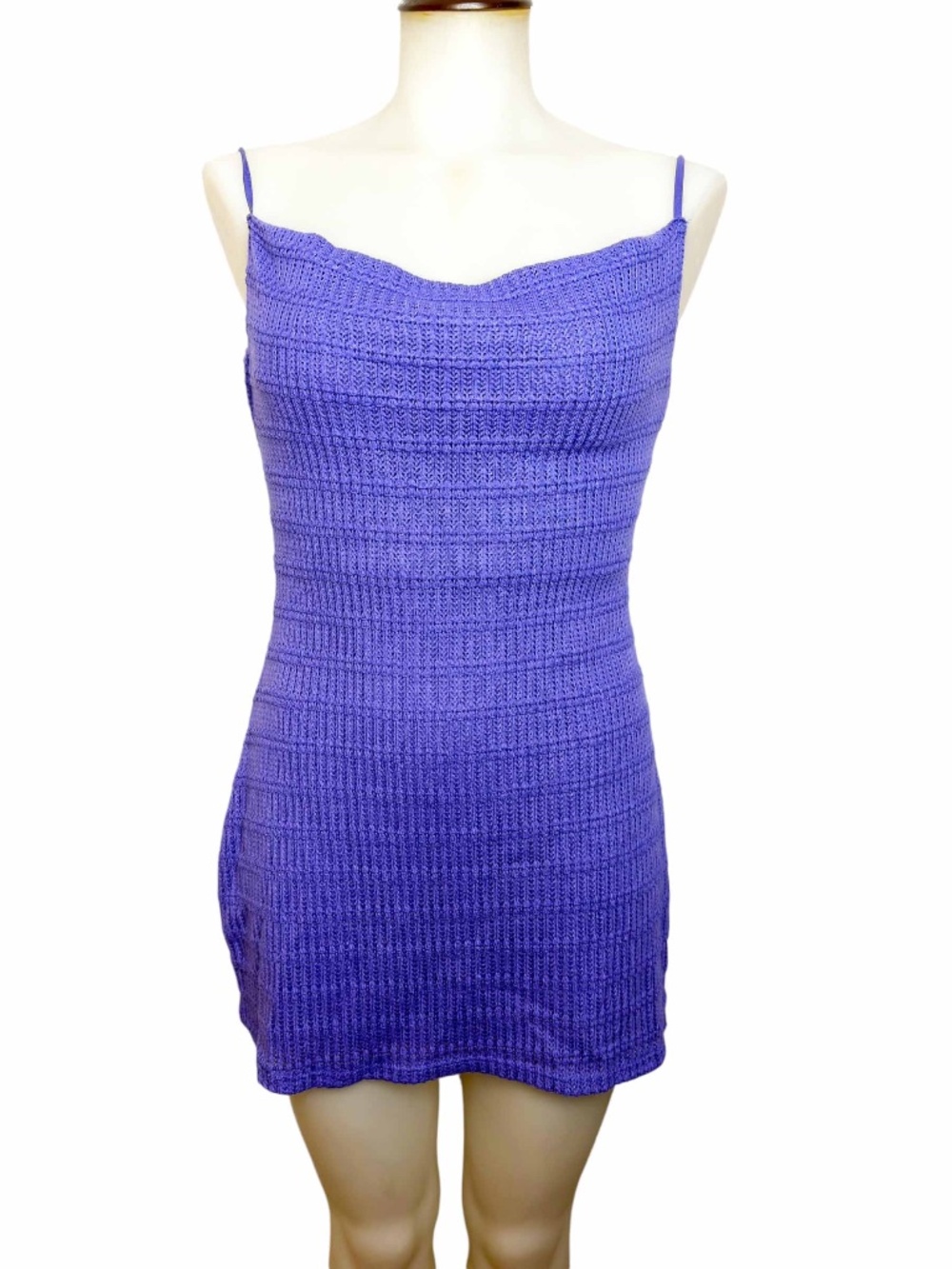 Knit Purple Crochet Mini Dress Open Back Tie Straps